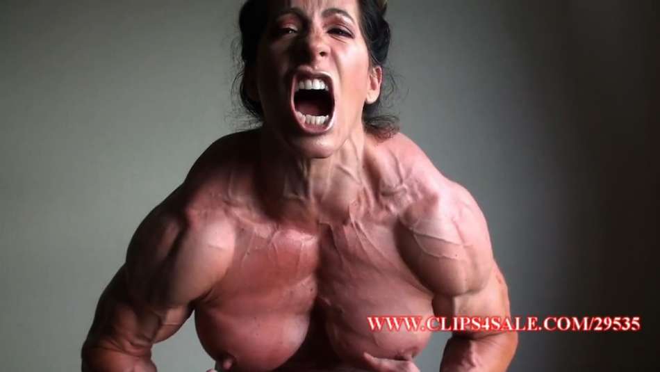 female bodybuilders angela salvagno flexing massive pecs on her webcam